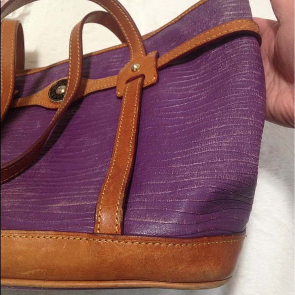 Dooney & Bourke Purple and Light Brown Shoulder Tote Bag - Picture 4 of 16